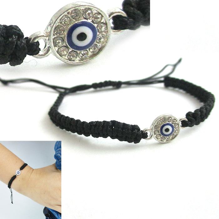 Black String Evil Eye Bracelet Protection Sterling Silver Safe Wet Luck Charm