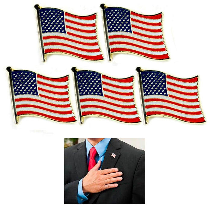5 American Flag USA Lapel Pin Tie Tack United States Patriotic Badge Brooch Gold