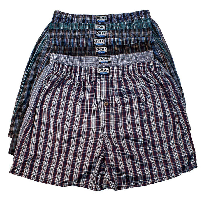 12Pc Knoker Mens Plaid Boxers Tartan Short Underwear 46-48 Comfort Waistband 2XL