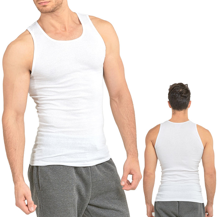 12 Lot Men Slim Muscle Tank Top T-Shirt Ribbed Sleeveless Cotton A-Shirt White M