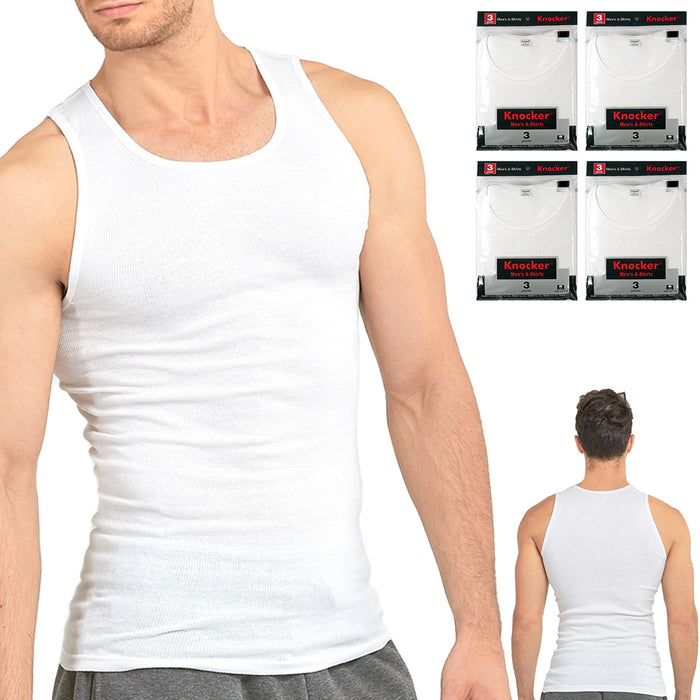 12 Lot Men Slim Muscle Tank Top T-Shirt Ribbed Sleeveless Cotton A-Shirt White S