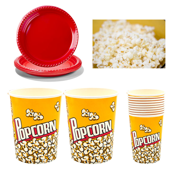22 Pc Paper Popcorn Bowl Plastic Tub Container Movie Party Favor Theater Buckets