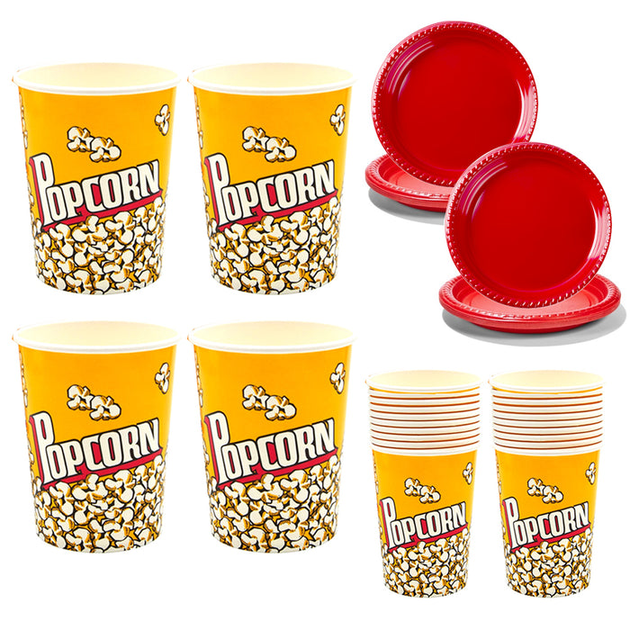 44 Pc Popcorn Bowl Set With Plates Plastic Superbowl Reusable Movies Bucket Tub