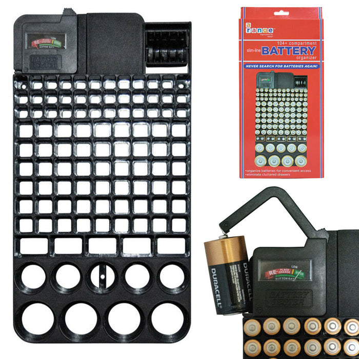 104 Battery Storage Organizer Case Removable Tester for AAA AA 9V C D Batteries