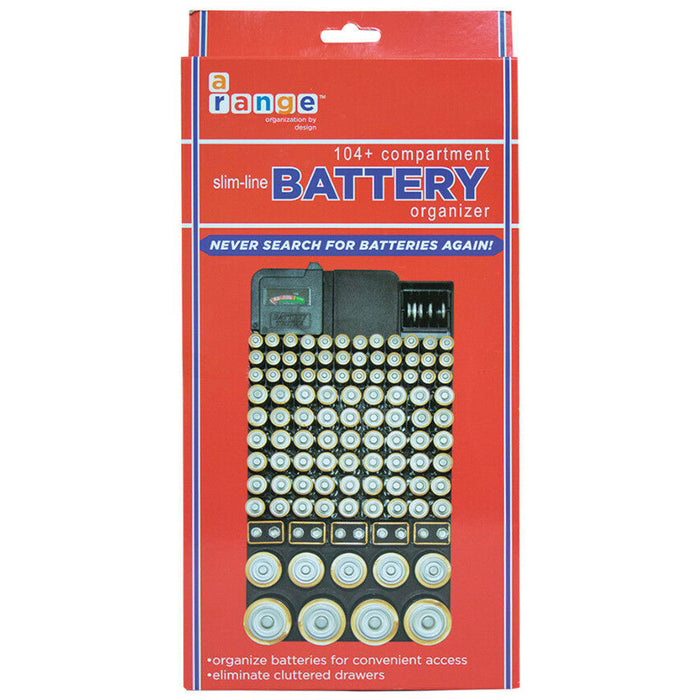 104 Battery Storage Organizer Case Removable Tester for AAA AA 9V C D Batteries