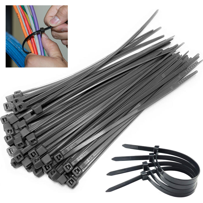 200 Black 12" Zip Ties Heavy Duty 50lbs Wire Cable Nylon Cords Wather Resistant