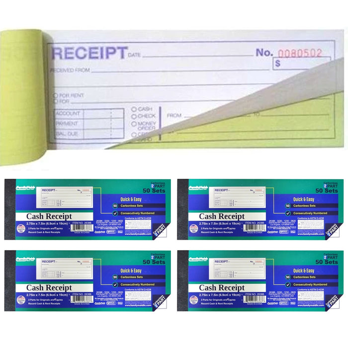 4 X Carbonless Cash Money Rent Receipt Record Book 2 Part 50 Sets Duplicate Copy