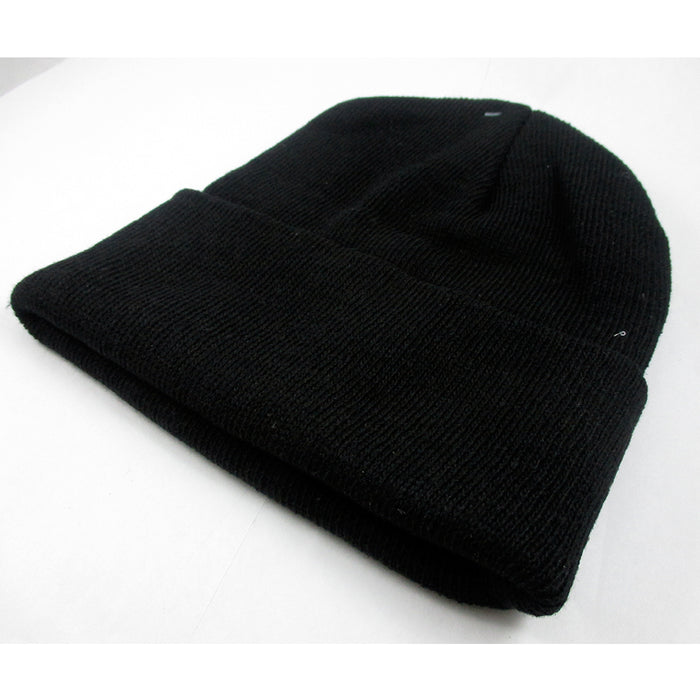 12 Unisex Plain Beanie Knit Ski Cap Skull Hat Warm Solid Winter Cuff Black New !