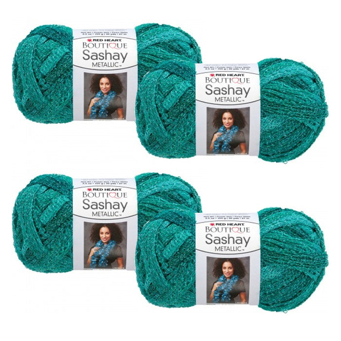 4 X Yarn Crochet Knitted Scarf Malachite Metallic Green Teal Sashay Knit Aqua
