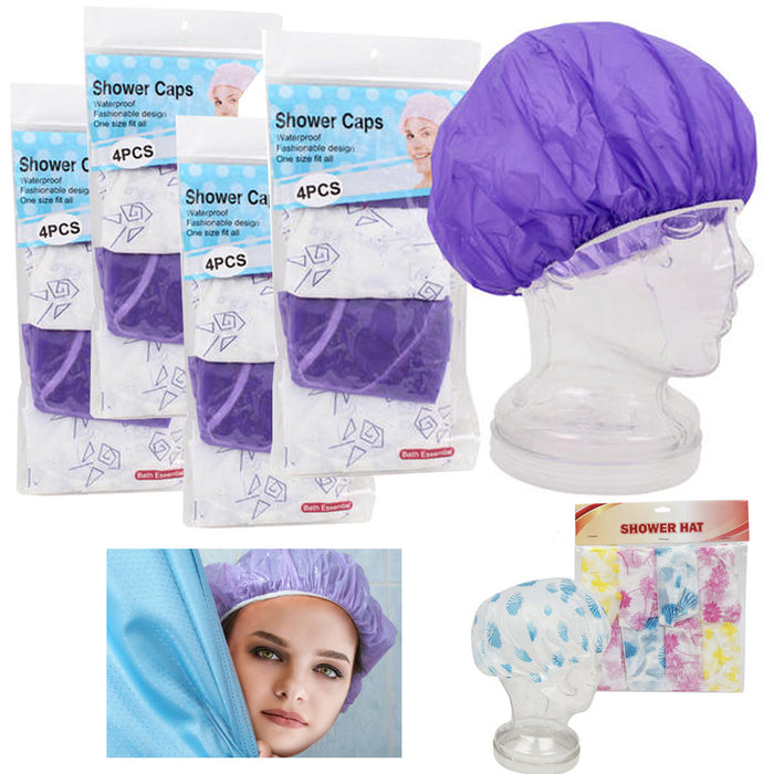 16 Pack Waterproof Shower Caps Elastic Plastic Band Bathing Salon Thick Hair Cap