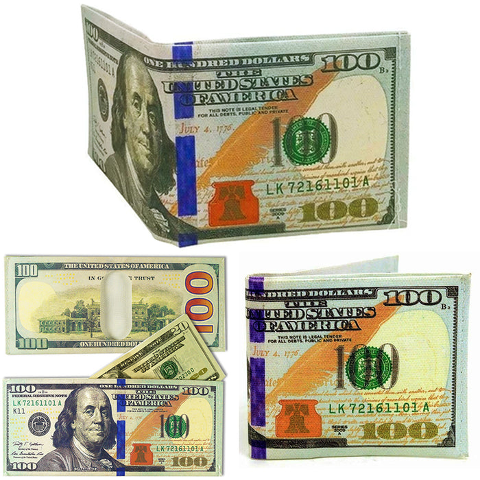 1 Pc Bifold Money Print Wallet Benjamin Franklin 100 Hundred Dollar Bill Canvas