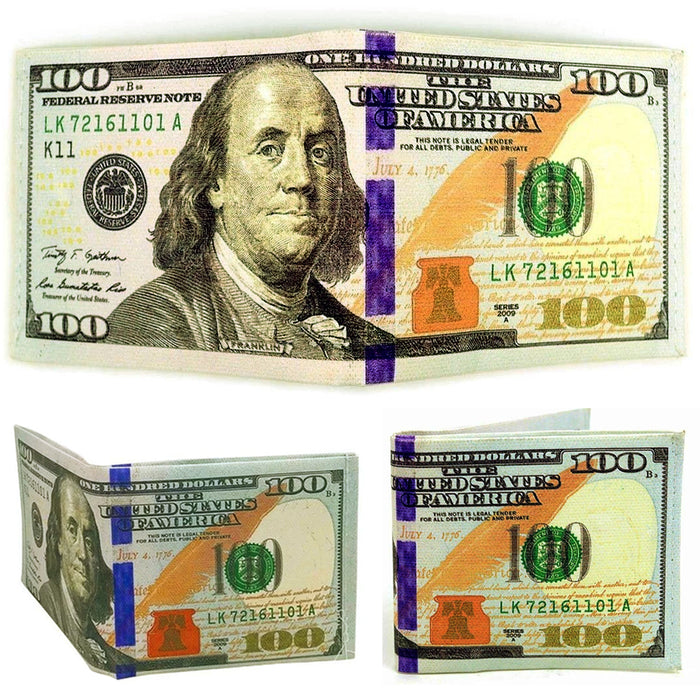 1 Pc Bifold Money Print Wallet Benjamin Franklin 100 Hundred Dollar Bill Canvas