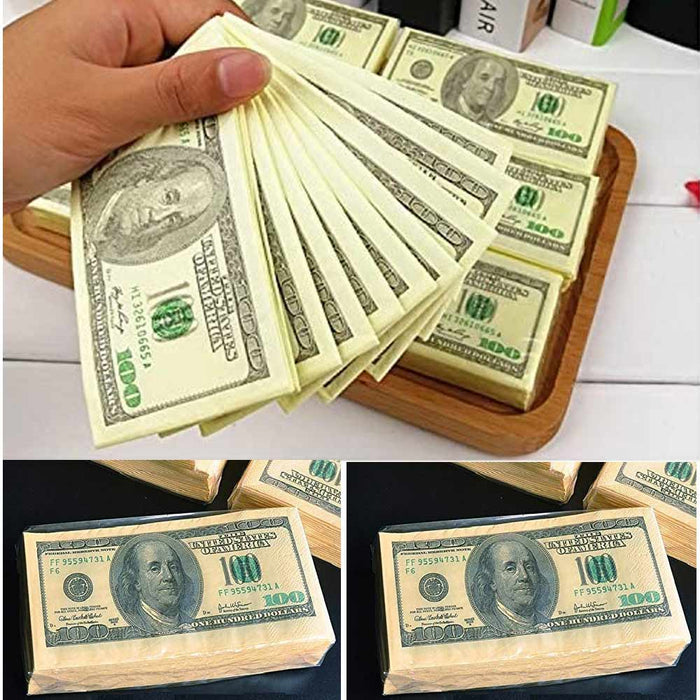 20 Facial Tissue $100 Dollar Bill Fake Money Benjamin Hand Napkin Prank Fun Gift