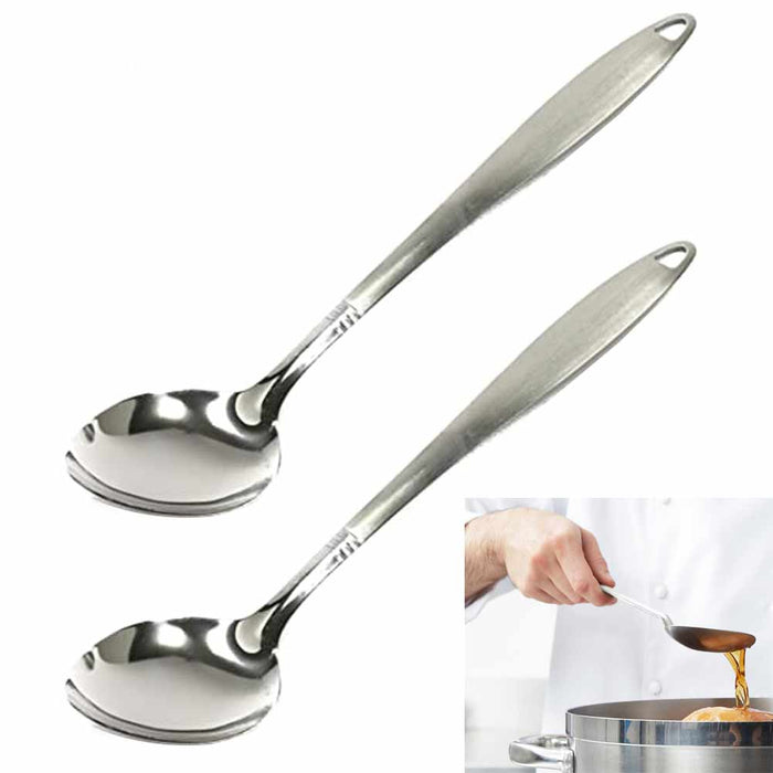 2 Stainless Steel Serving Basting Spoon Kitchen Cooking Utensil Set Tools Server