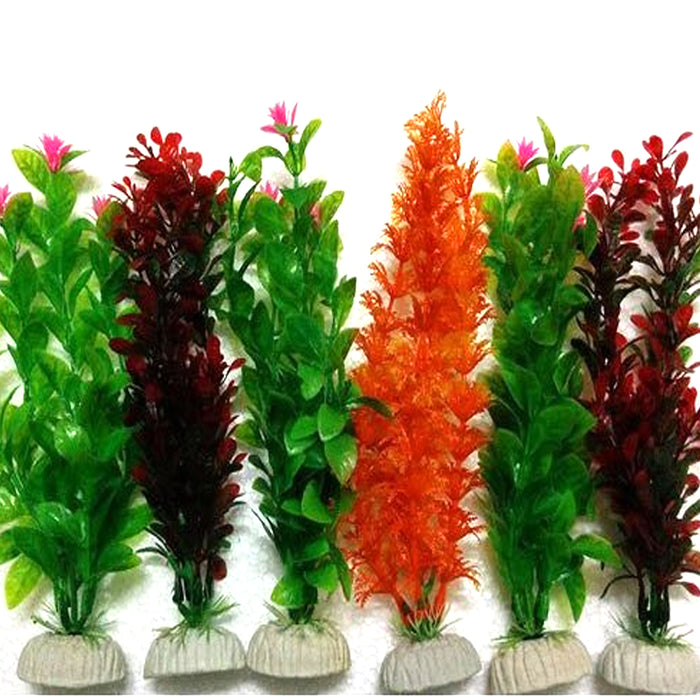 12 Pc Aquarium Fish Tank Ornament Plastic Plants Lush Green 14-inch Tall Large