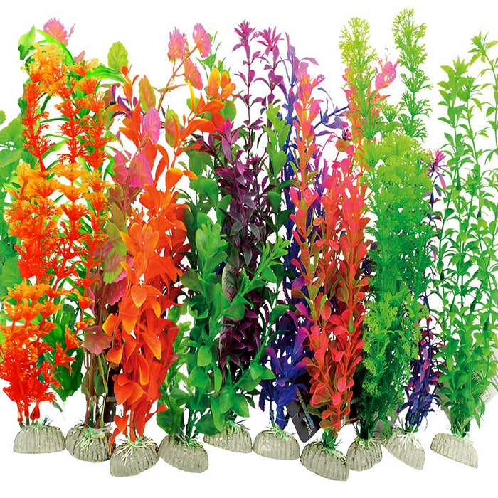 6 Pc Large Artificial Aquarium Fish Tank Plastic Plant Decoration 14-Inch Tall