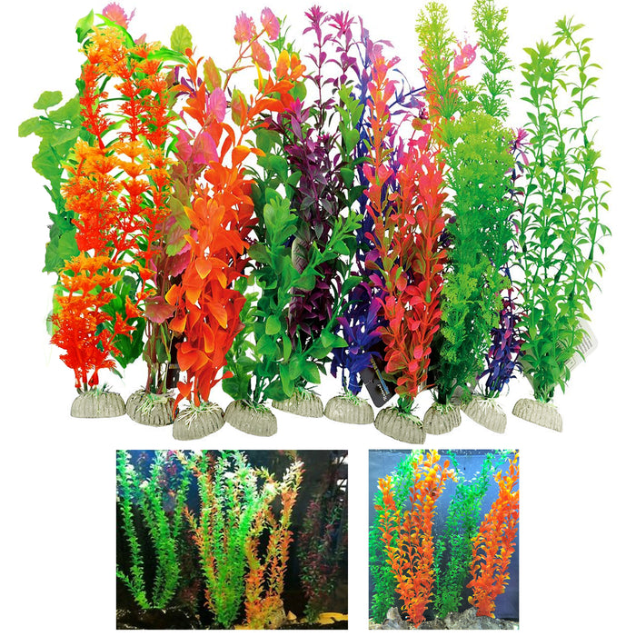 6 Pc Large Artificial Aquarium Fish Tank Plastic Plant Decoration 14-Inch Tall