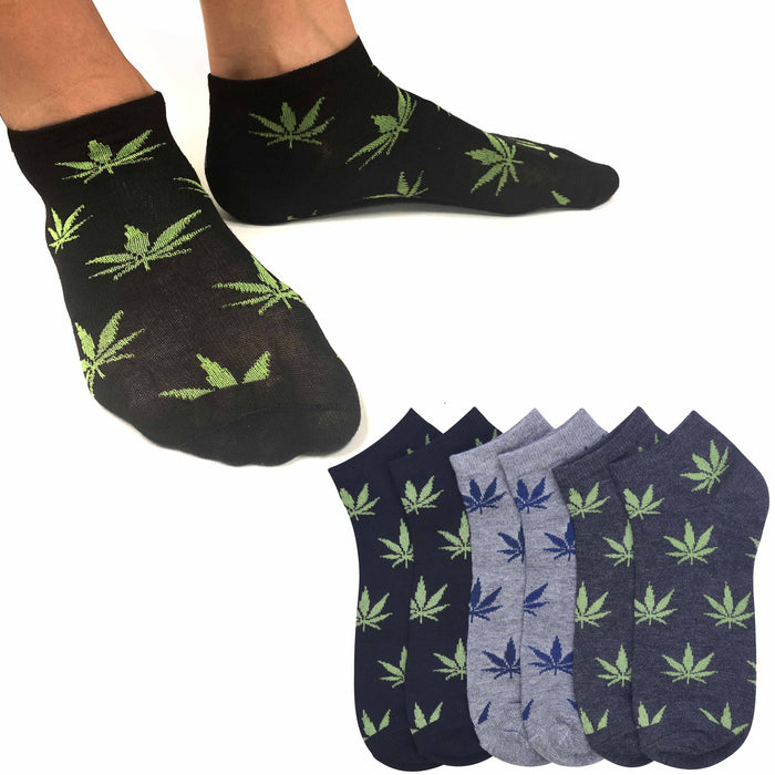 6 Pairs Mens Ankle Socks Green Leaf Pot 420 Novelty Crew Low Cut Sports 10-13