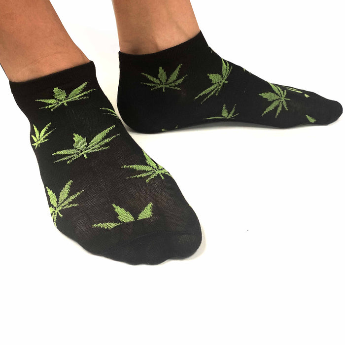6 Pairs Mens Ankle Socks Green Leaf Pot 420 Novelty Crew Low Cut Sports 10-13