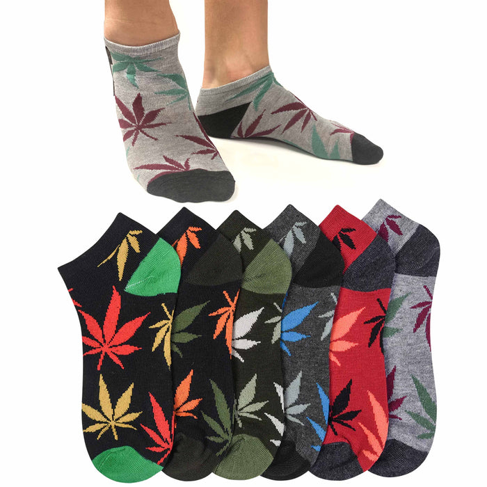 6 Pairs Mens Womens Socks Leaf Plant Pot 420 Ankle Casual Low Cut Fashion 10-13