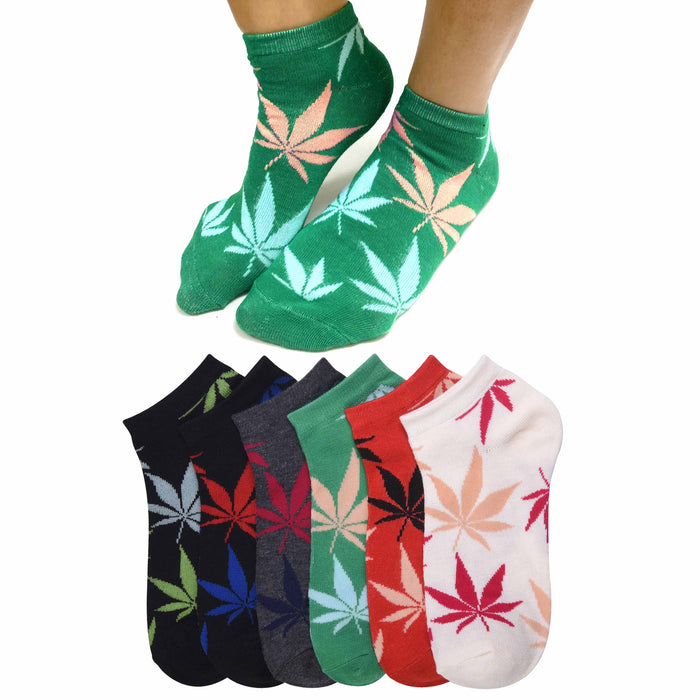 6 Pairs Ankle Quarter Socks Sports 420 Leaf Pot Novelty Womens 9-11 Fashion