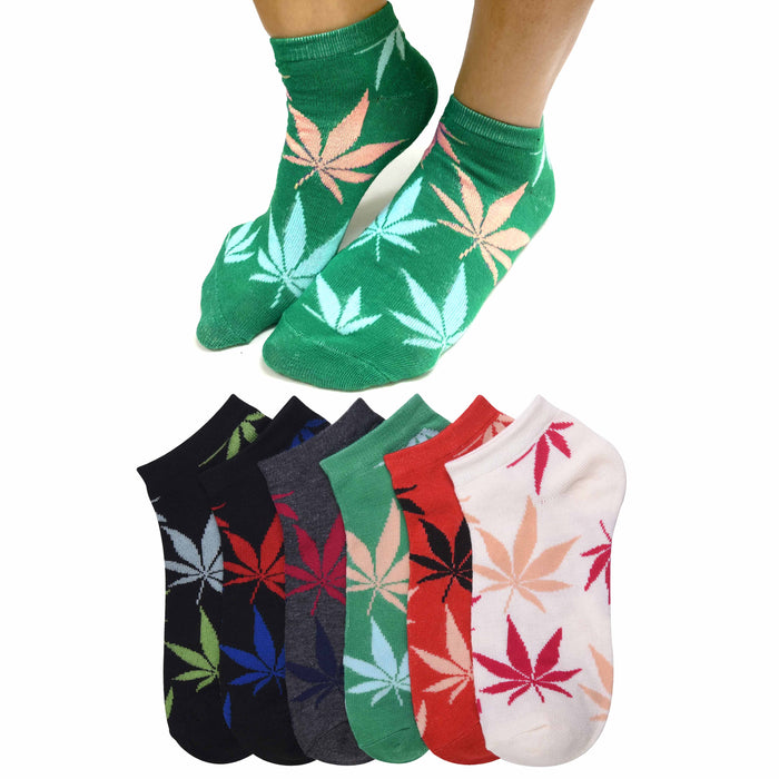 12 Pairs Womens Leaf Socks Ankle Quarter Smoker 420 Pot Herb Novelty Sports 9-11