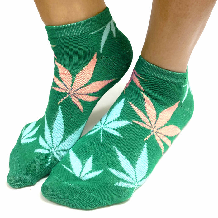 6 Pairs Ankle Quarter Socks Sports 420 Leaf Pot Novelty Womens 9-11 Fashion