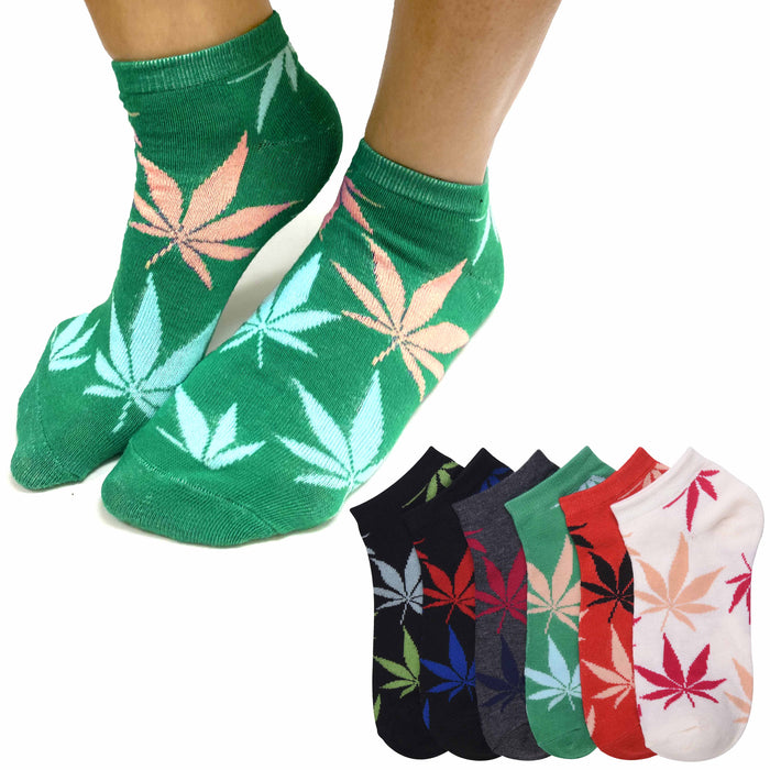 12 Pairs Womens Leaf Socks Ankle Quarter Smoker 420 Pot Herb Novelty Sports 9-11