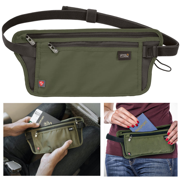 2 Lewis N Clark Waist Stash Fanny Pack RFID Belt Money Pouch Hidden Wallet Olive