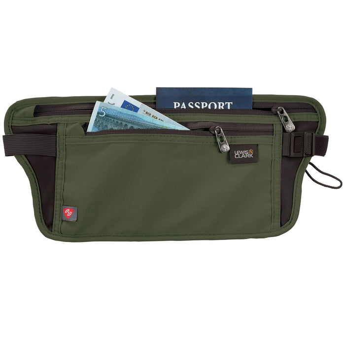 Lewis N Clark Waist Stash Fanny Pack RFID Money Travel Zip Wallet Passport Olive