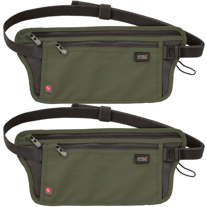 2 Lewis N Clark Waist Stash Fanny Pack RFID Belt Money Pouch Hidden Wallet Olive