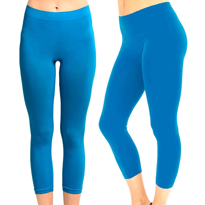 2 Pc Turquoise Seamless Capri Legging Spandex Stretch Workout Tight Hot Yoga Gym