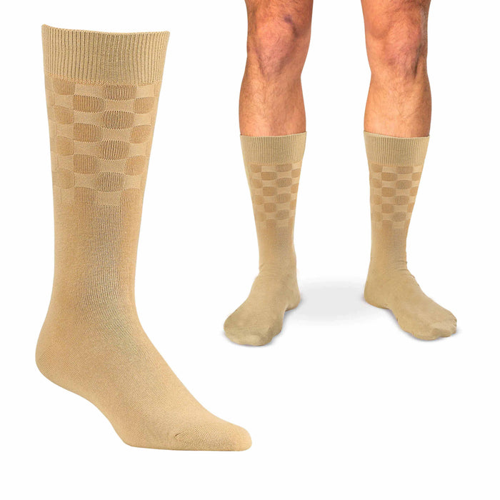 4 Pairs Men's Brown Khaki Dress Socks Crew Calf Fashion Casual Cotton Size 10-13