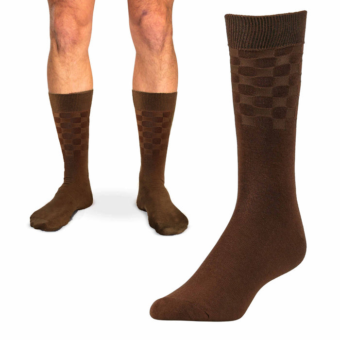 6 Pairs Men's Over the Calf Dress Socks Cotton Casual Work Fashion Brown 10-13