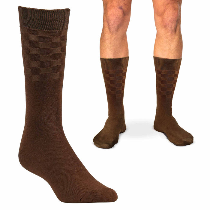 6 Pairs Men's Over the Calf Dress Socks Cotton Casual Work Fashion Brown 10-13
