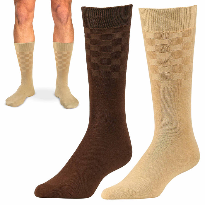 4 Pairs Men's Brown Khaki Dress Socks Crew Calf Fashion Casual Cotton Size 10-13