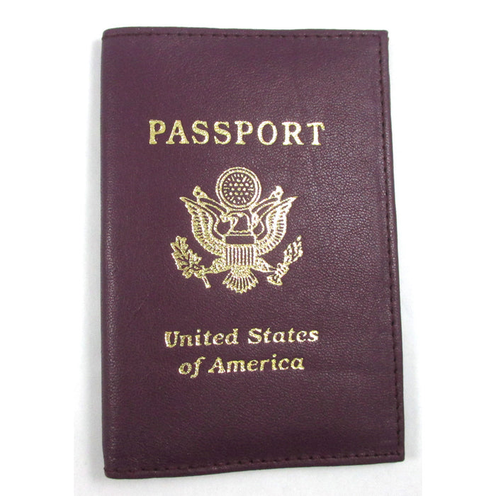 Violet Leather Passport Cover Holder Wallet Case Pass Port Travel US Emblem Gold