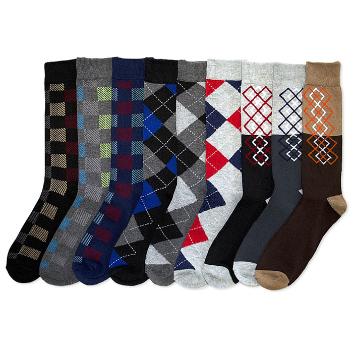 6 Pairs Men's Colorful Dress Socks Fun Funky Assorted Color Patterned Size 10-13