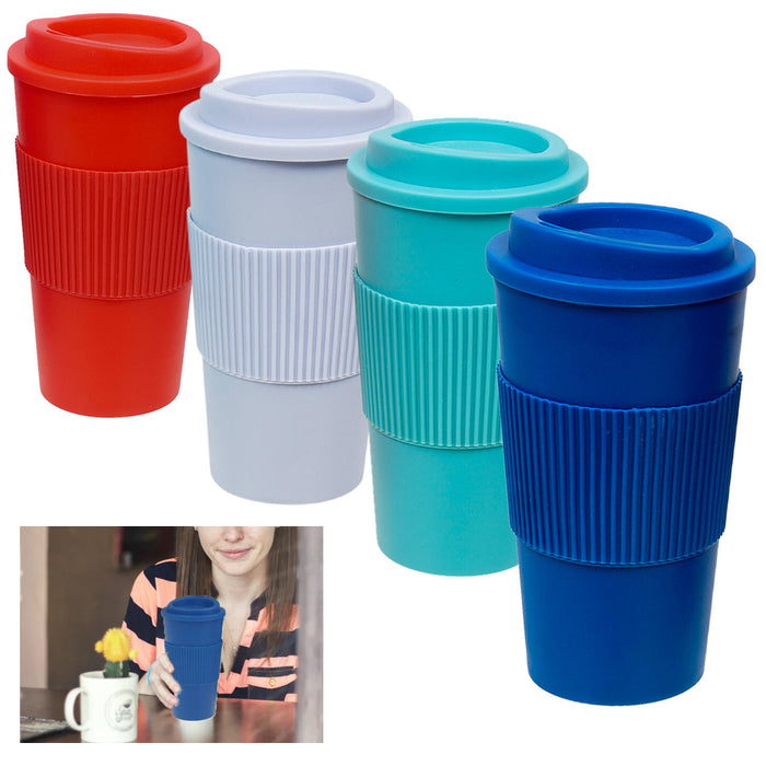 2 Pc Double Wall Coffee Mug 16oz Insulated Travel To Go with Sleeve and Lid