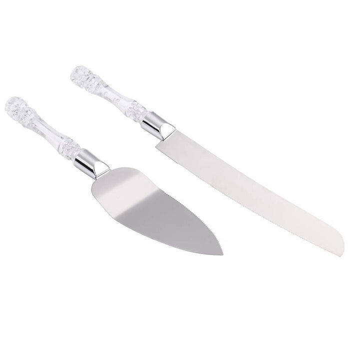 2 Pc Wedding Cake Serving Server Set Stainless Steel Knife Faux Crystal Handle