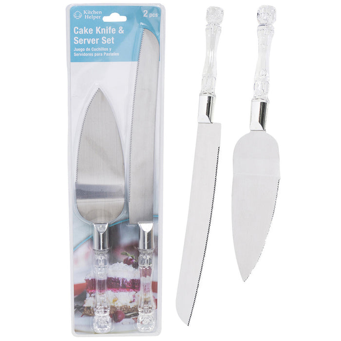 2 Pc Wedding Cake Serving Server Set Stainless Steel Knife Faux Crystal Handle