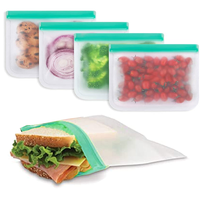 8 Pc Reusable Silicone Food Storage Bags Zip Lock Seal Thick Freezer Container