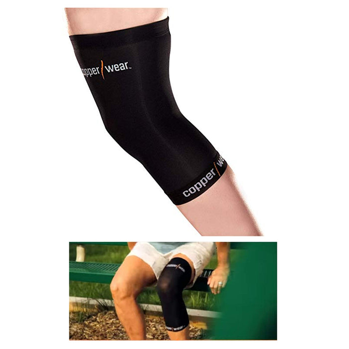 2 Pc Copper Knee Sleeve Support Brace Patella Soft Wrap Sports Black Size Large