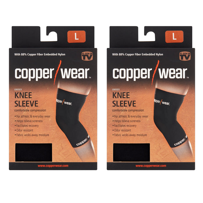 2 Pc Copper Knee Sleeve Support Brace Patella Soft Wrap Sports Black Size Large