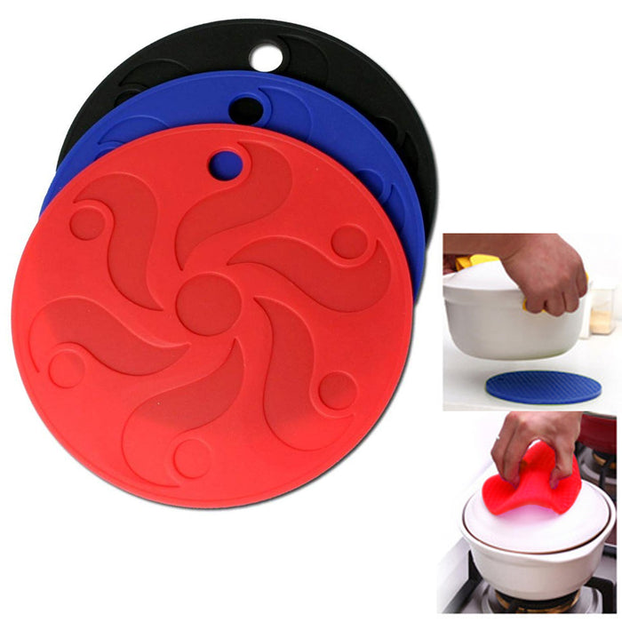 3pc Silicone Pot Holder Pad Trivet Heat Resistant Non-Slip Circle Mats Placemats