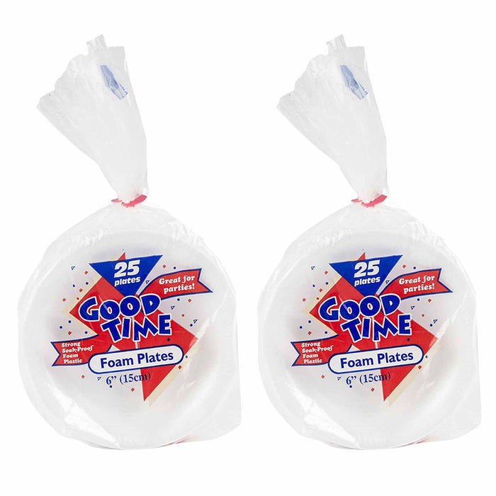 50 Pack Premium Foam Plastic Plates 6 Inch Party White Soak Proof Heavy Duty 6"