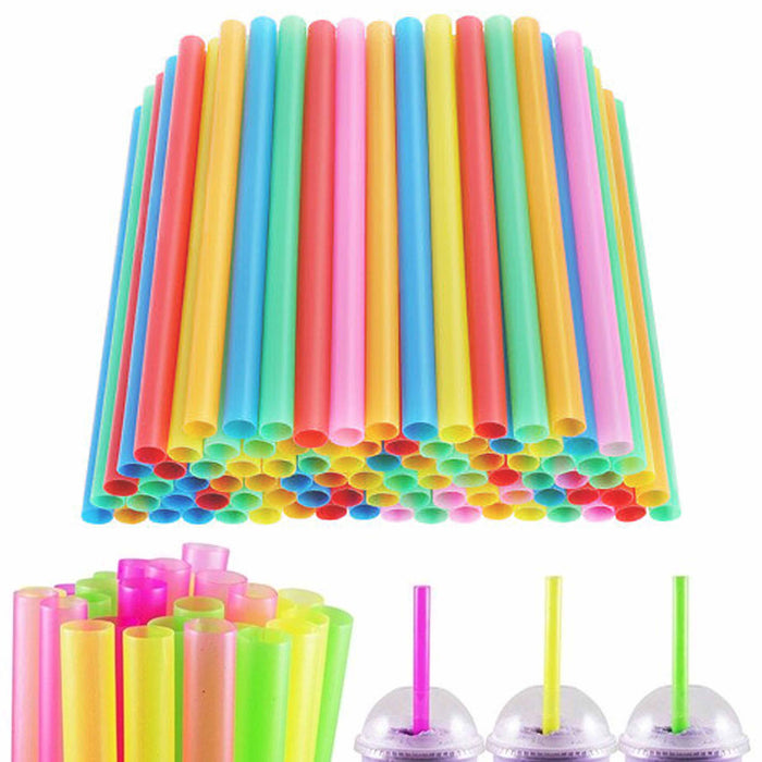 144 Ct Jumbo Straws Extra Wide Neon Multi Color 9" Smoothie Milkshake Disposable