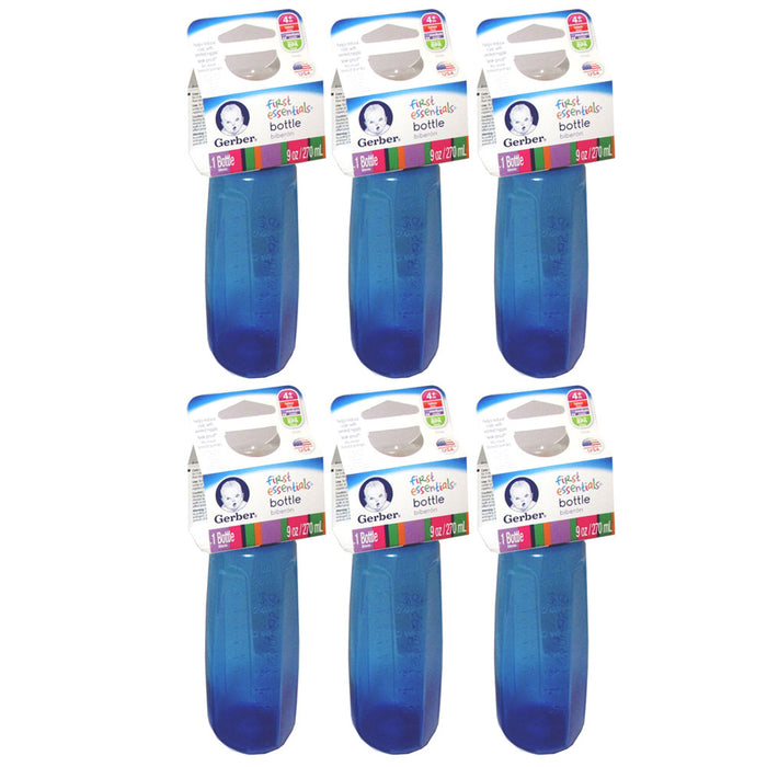 6 Gerber Baby Bottle First Essentials 9 Oz Leak Proof Baby Blue Feeder BPA Free