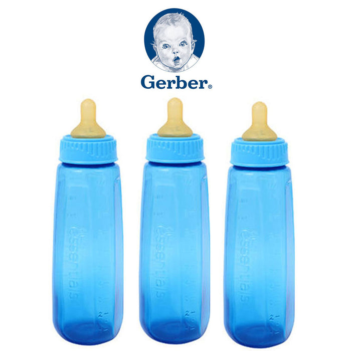 3 Gerber BPA Free Baby Bottles First Essentials 9 Oz Leak Proof Baby Blue Feeder