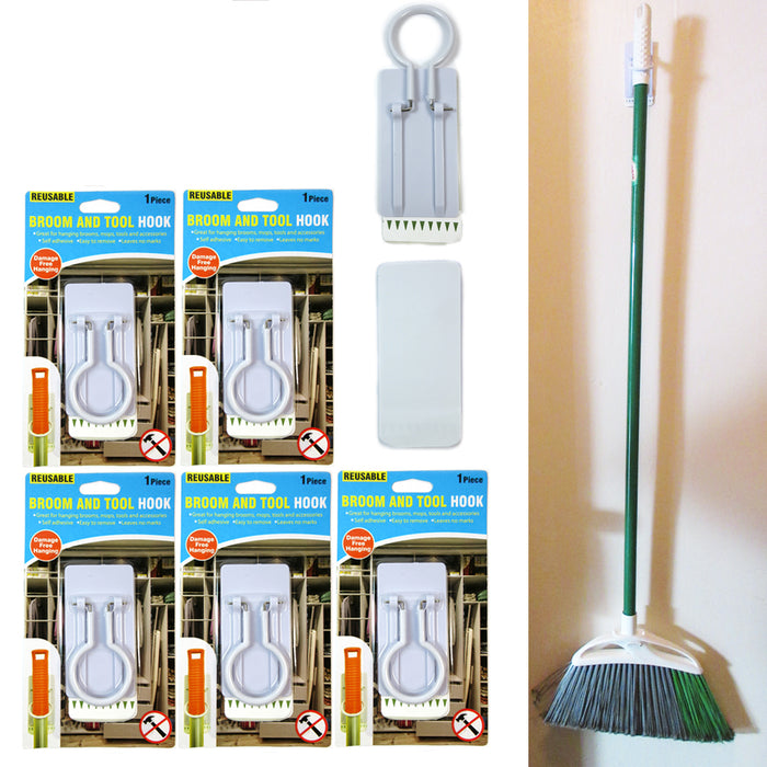 5Pc Broom Mop Wall Holder Garden Tool Garage Organizer Hanger Clip Self Adhesive